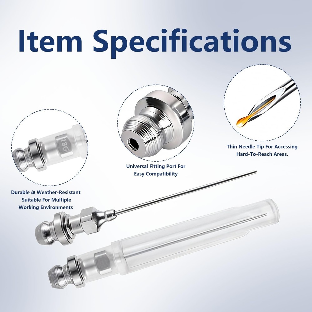 6Pcs Grease Gun Accessory Kit – Includes Needle Tip Dispenser, Rubber Flex