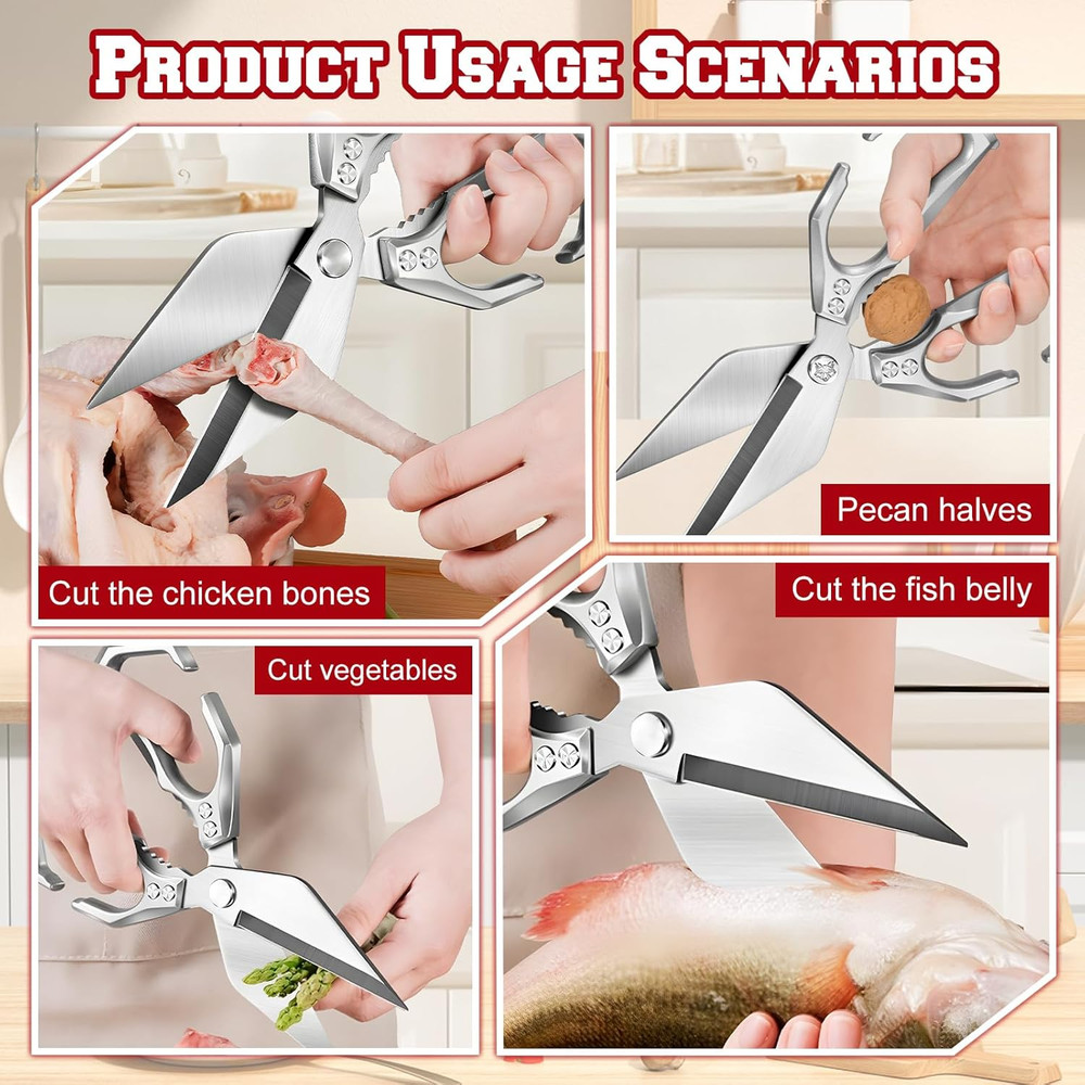 Multifunctional Heavy-Duty Kitchen Shears,oultry Scissors,Stainless Silver