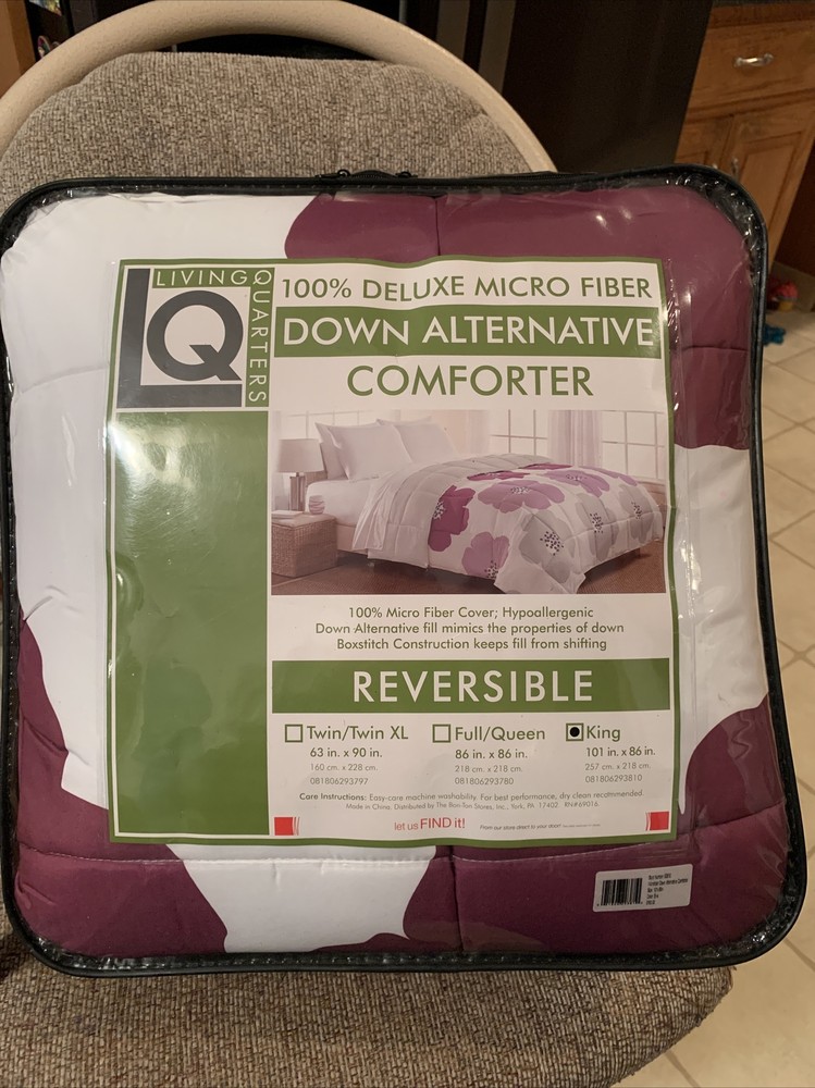 Reversible Microfiber Down Alternative Comforter Evie Purple Gray White King New