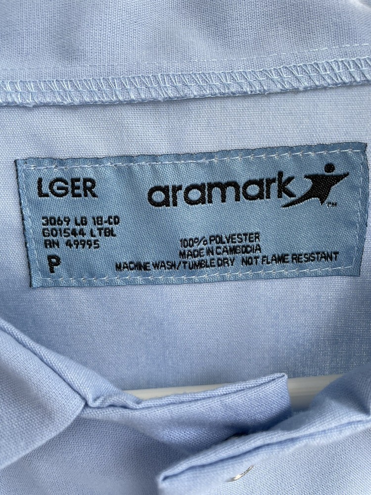 Aramark Light Blue Knit Cuff Snap Front Lab Coat
