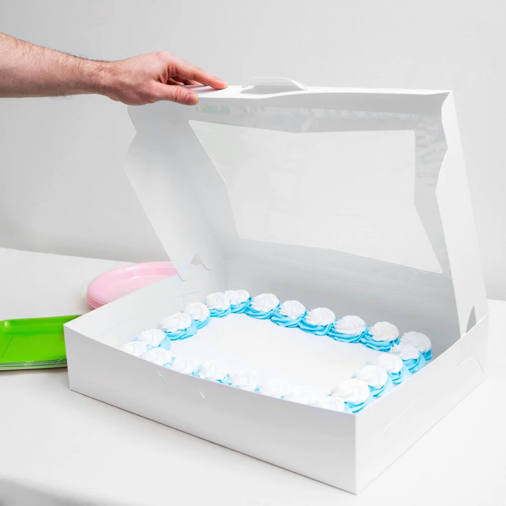 50/Case Bakery Cake Boxes 19" x 14" x 4" White Cake Box Sturdy Nice Boxes