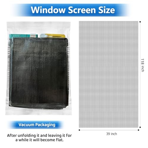 Pet Proof Window Screen Replacement Kit,39" W x 118" L Durable Window Screen