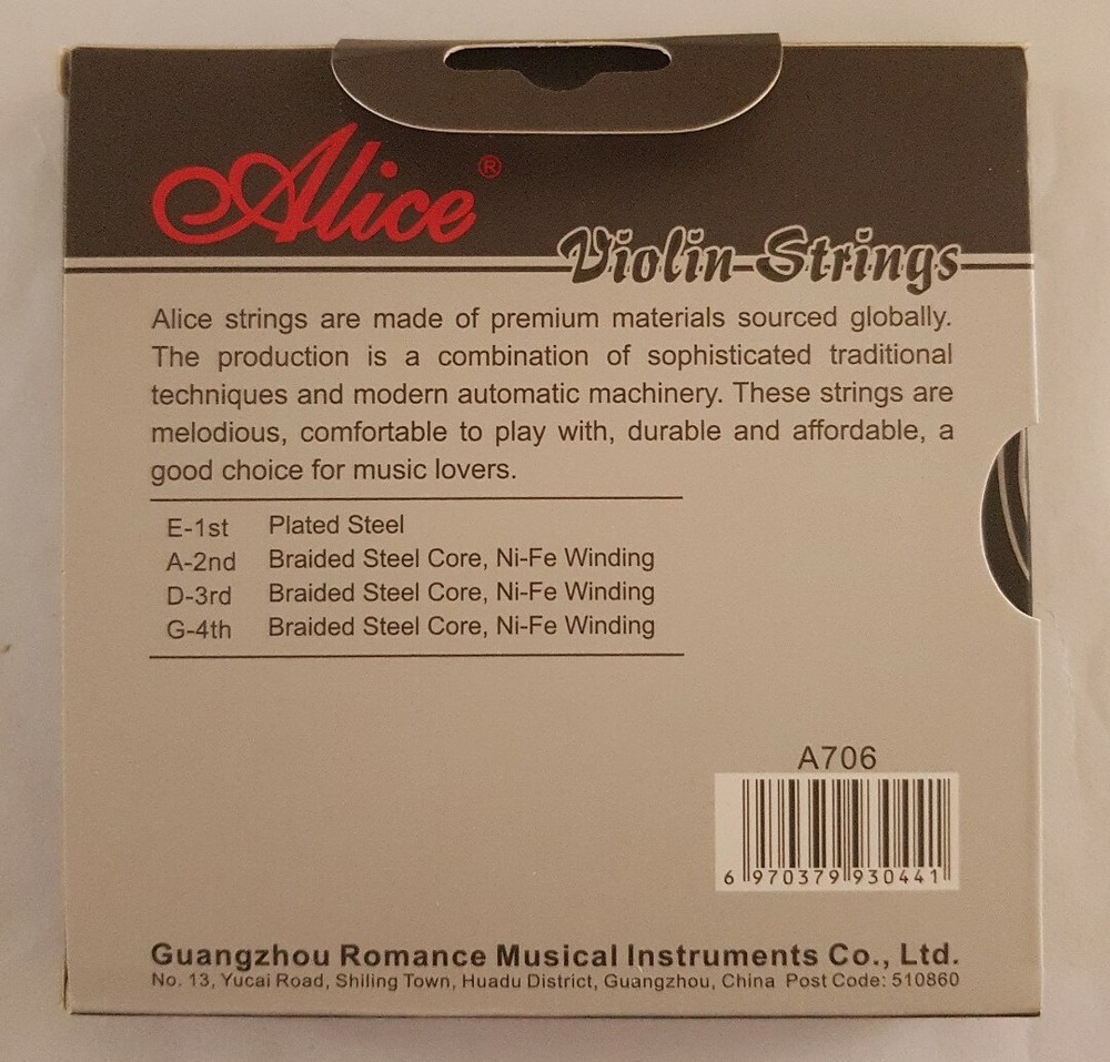 Alice Violin strings, A706, Ball Ends.