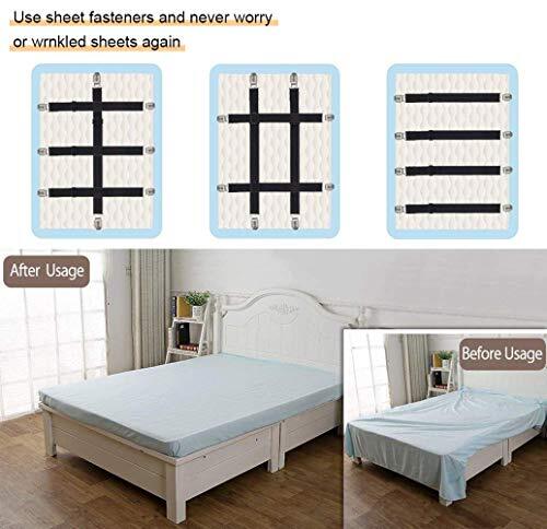 4Pcs Adjustable Bed Sheet Straps Clips, Elastic Mattress Sheet 4pcs-black