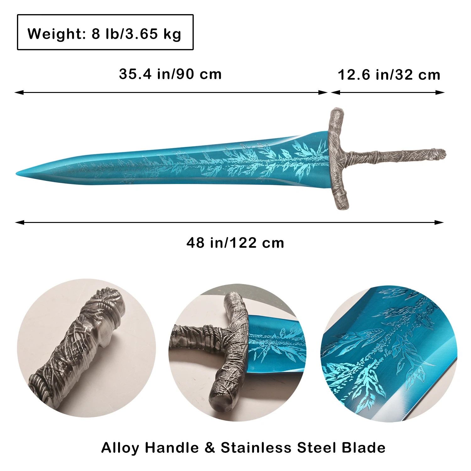 48 Inch All Metal Dark Moon Greatsword Carian Ranni's Moonlight Blue Cosplay Swo