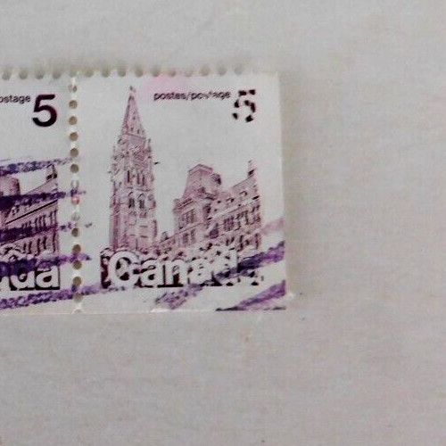 EFO Canada #800 Strip of 3, Right stmp many skips, esp. noticabe in "5", Used/F