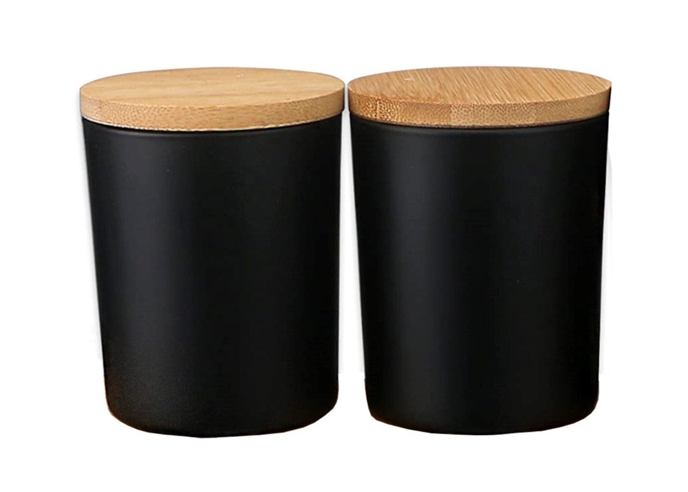 2 Pack 14 oz Multipurpose Empty Glass Jars with Bamboo Lids - Matte Black