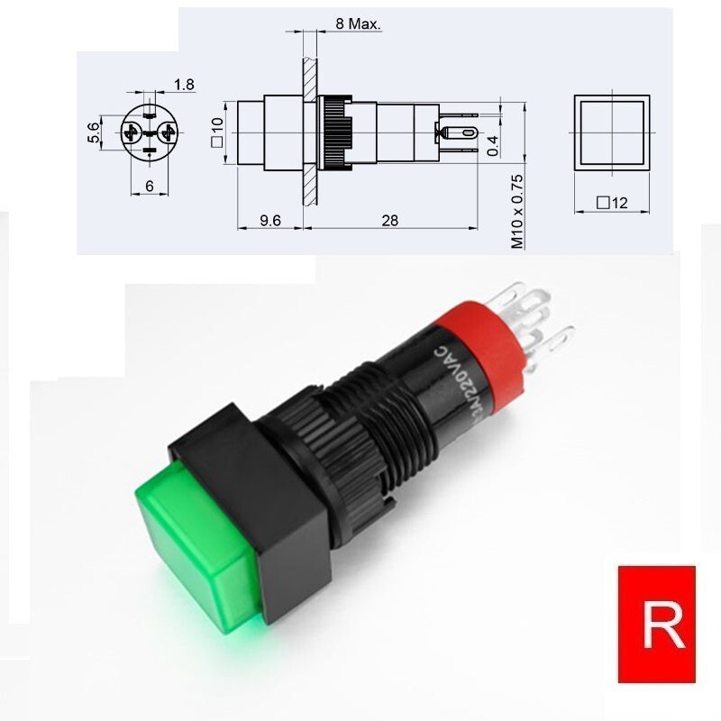 10mm SPDT LED Illuminated ON/OFF Square Plastic Push Button Switch (LAS3F-11Z)