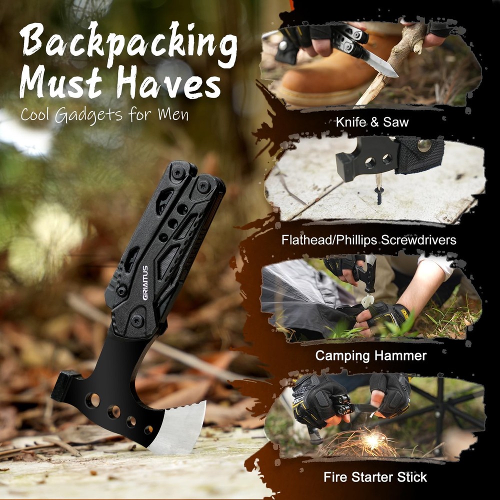 Camping Multitool Accessories Stocking Stuffers for Men 16 in 1 Multi Black