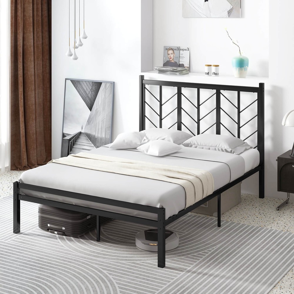 Full Size Platform Bed w/ Headboard 11.5" Under Bed Storage Easy Assembly