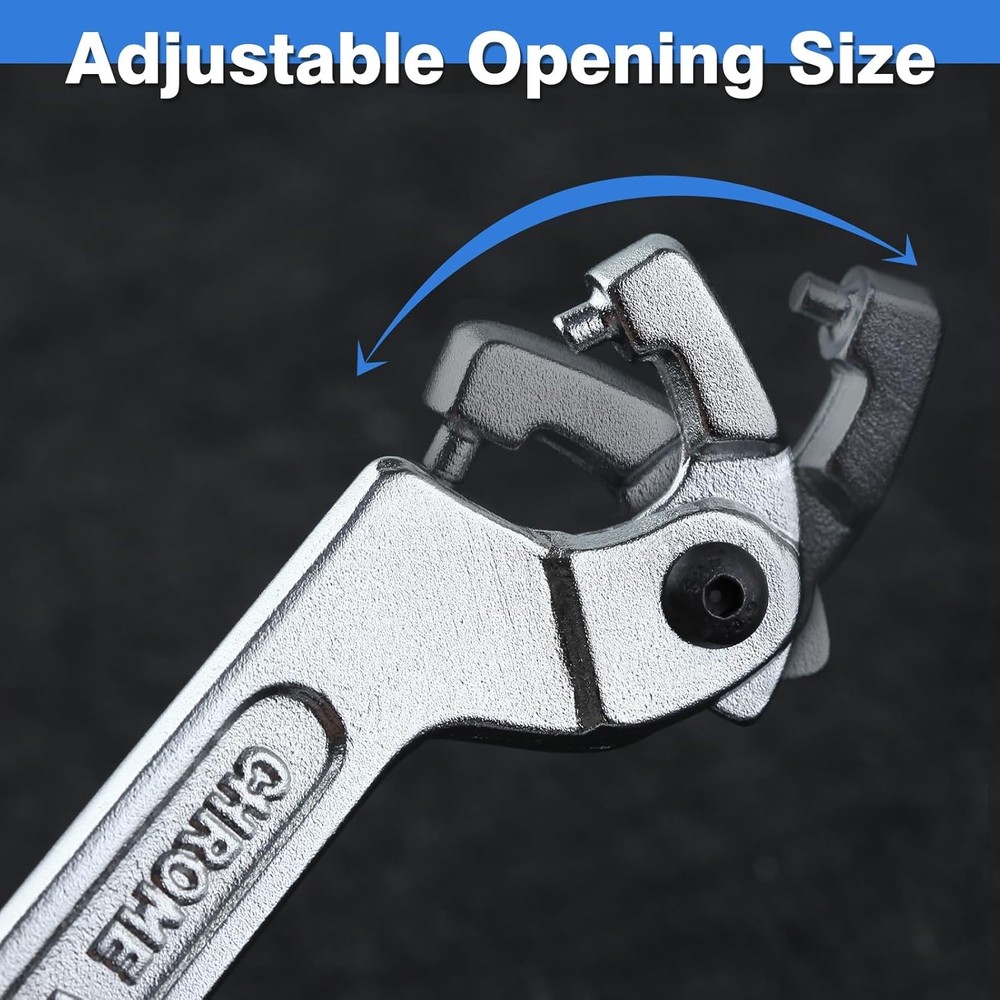 Adjustable C Spanner Hook Wrench Tool Pin 19-51mm (3/4-2"), Silver