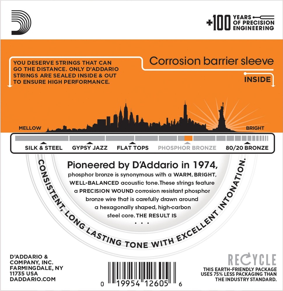 3 Set D'Addario EJ15 Acoustic Guitar Strings Extra Light Phosphor Bronze EJ15-3D