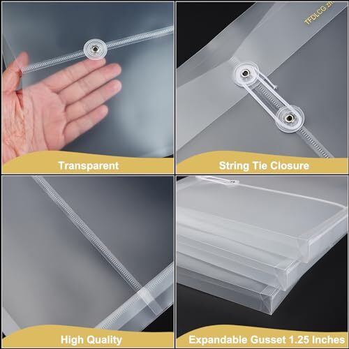 Pack Plastic Envelopes with String Tie Closure,A4 Letter Size, Poly 12 Clear