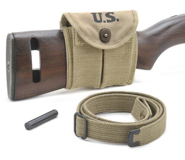 USGI WW2 .30 M1 Carbine Sling, Oiler, & Buttstock Pouch Khaki Dated 1942