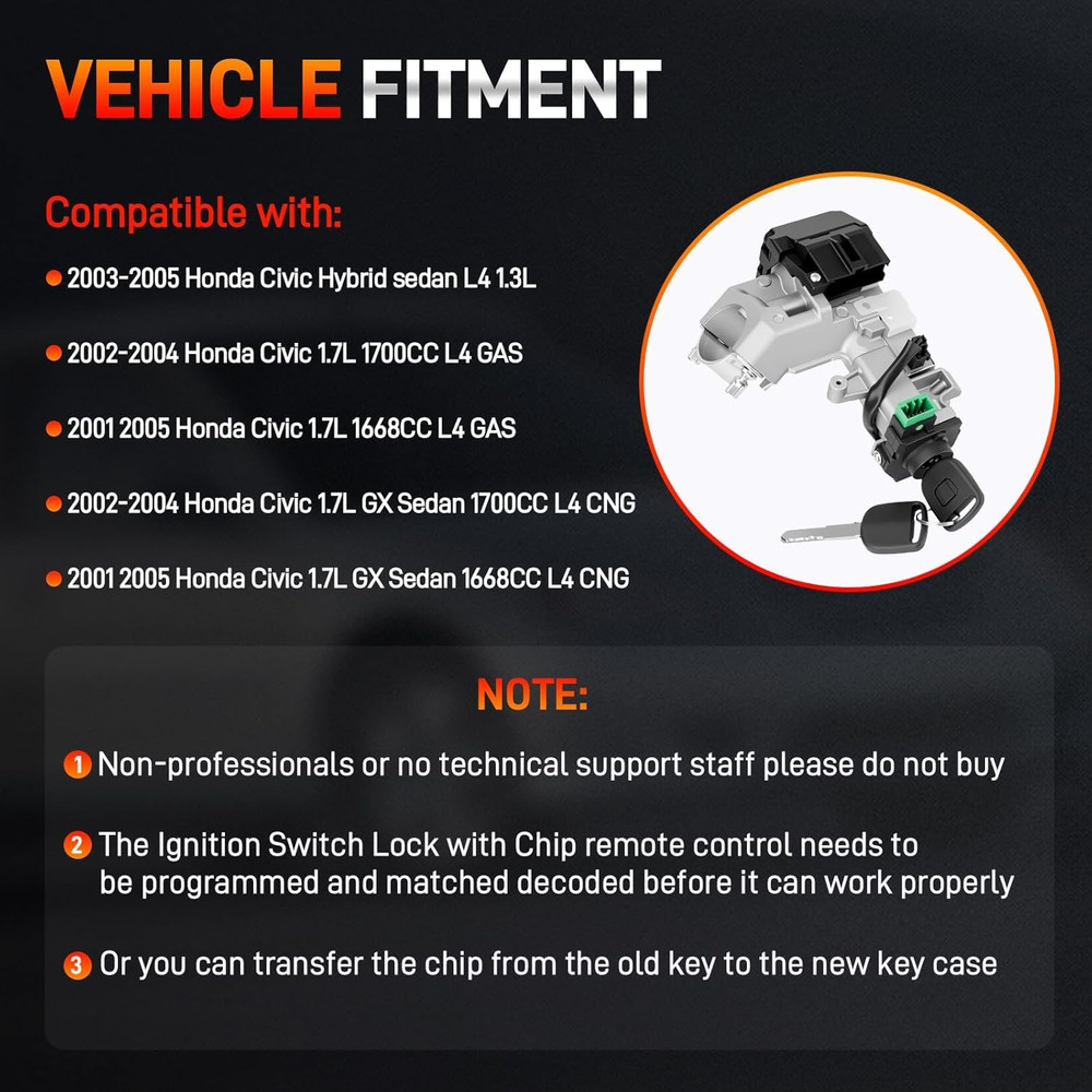 Ignition Switch Lock Cylinder with 2 Keys (With Chip) Compatible with 2003 2004