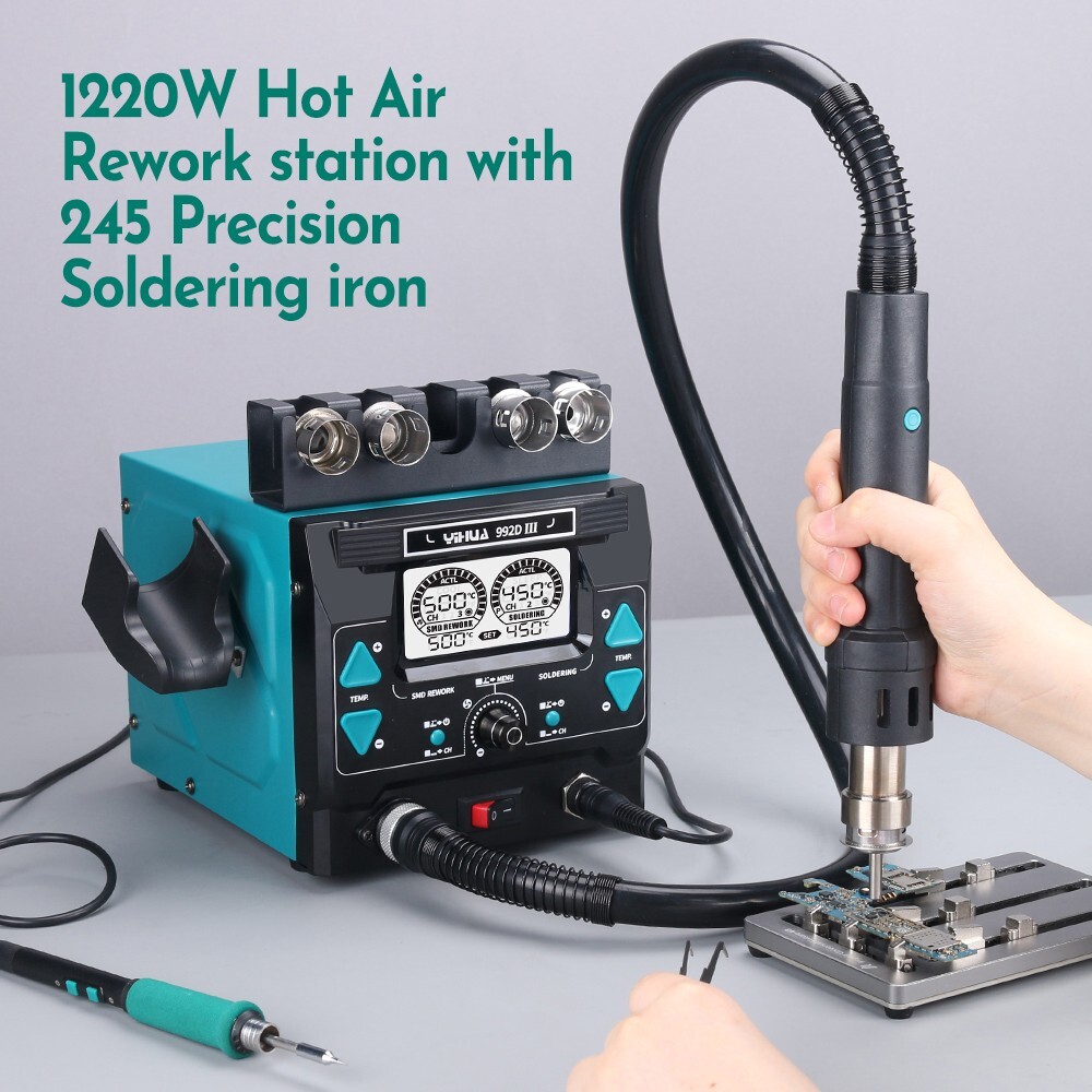 YIHUA 992D-III Precision Rework Station 1220W Hot Air Gun Microscope Soldering