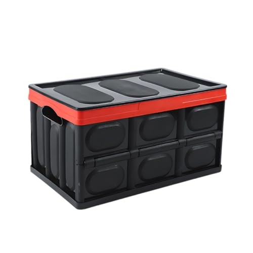 Car Trunk Organizer, Foldable Plastic Cargo Storage Box with Lid, Large Black