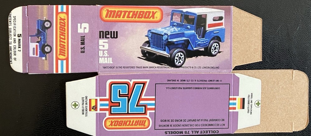 Matchbox Superfast #5 U.S. Mail ‘77-‘82 Type L Repro Box
