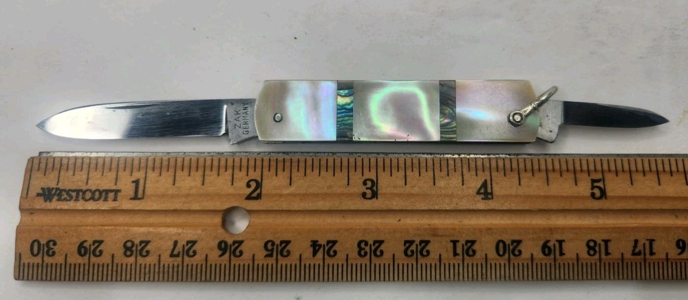 Antique ZAK GERMANY Rectangular Penknife Sectioned Pearl & Abalone Handles