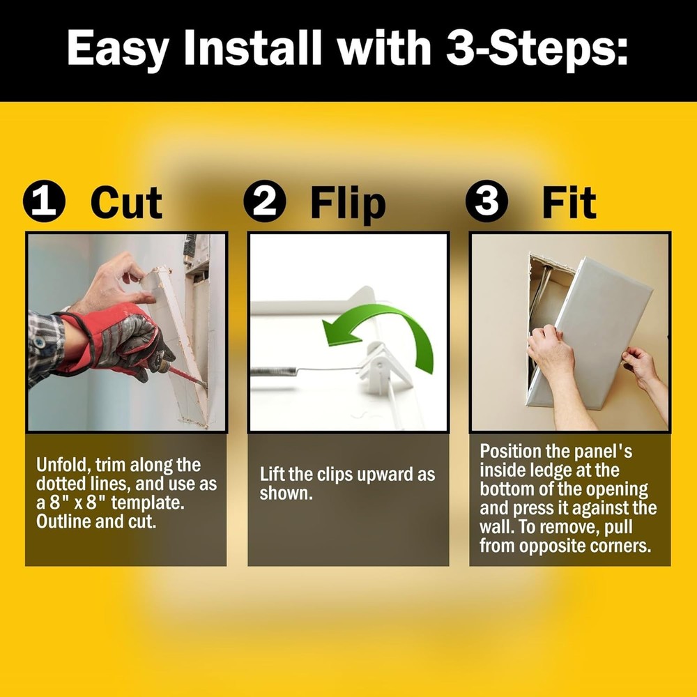 Plastic Access Panel 8x8 inches with Spring Click Technology - No Tools Requi...