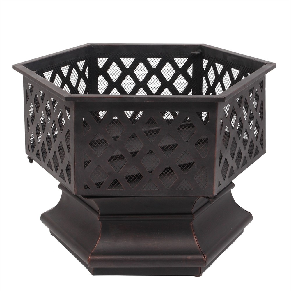 22" Hexagonal Shaped Iron Brazier Wood Burning Fire Pit Decoration