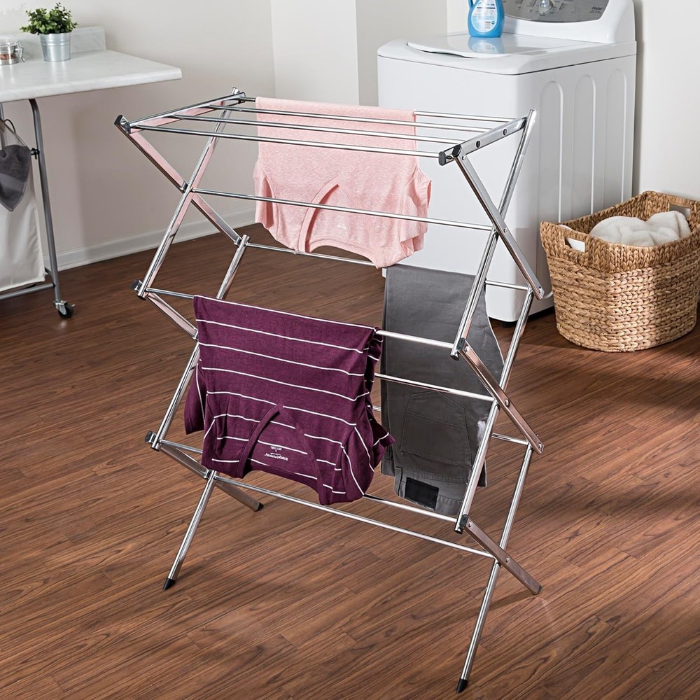 Folding Chrome Drying Rack - 24FT Space, Stylish Design for Efficient Air Drying
