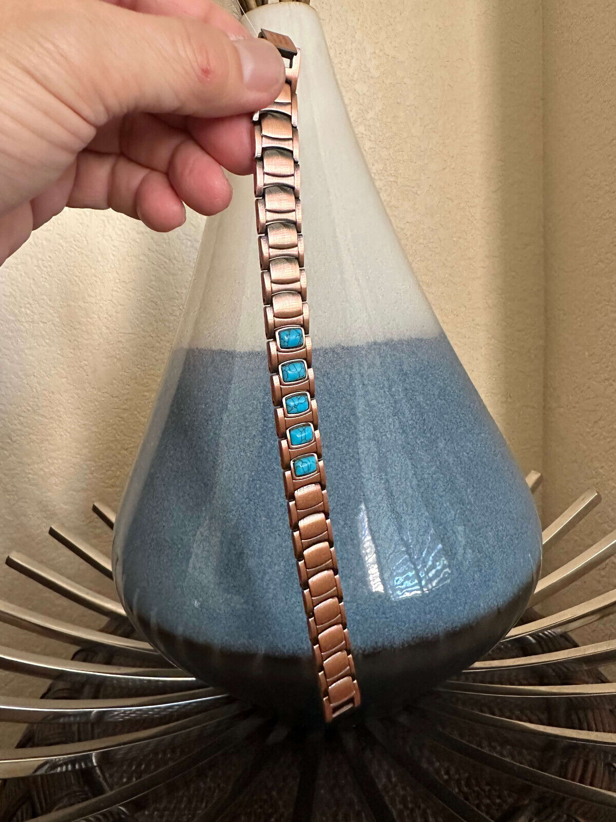Turquoise Copper Magnetic Bracelet Men Balance Power Energy Joy Arthritis Pain X