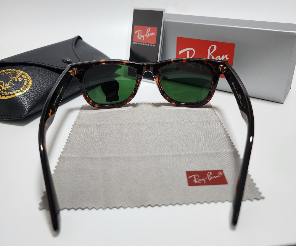 Ray-Ban RB2140 Wayfarer Classic Sunglasses Tortoise Brown Frame Glass Green Lens
