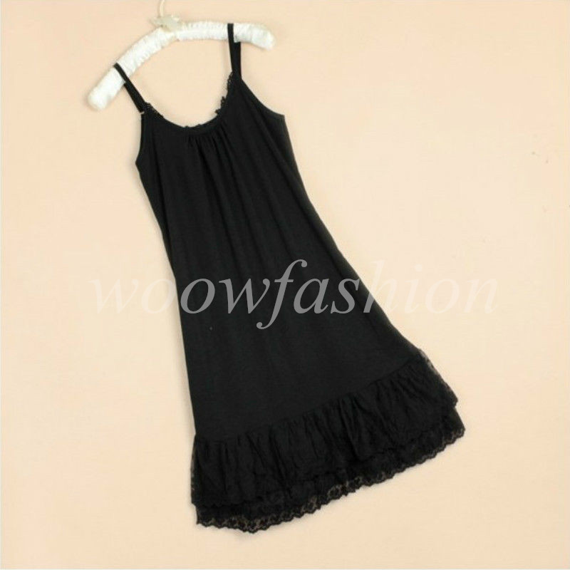 Women Cotton Lace Trimmed Full Length Camisole Slip Dress Extender 2XL