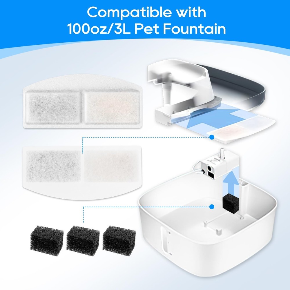 8 Pack Pet Fountain Filter Replacement and 8 Pack Replacement Pre-Filter Spon...