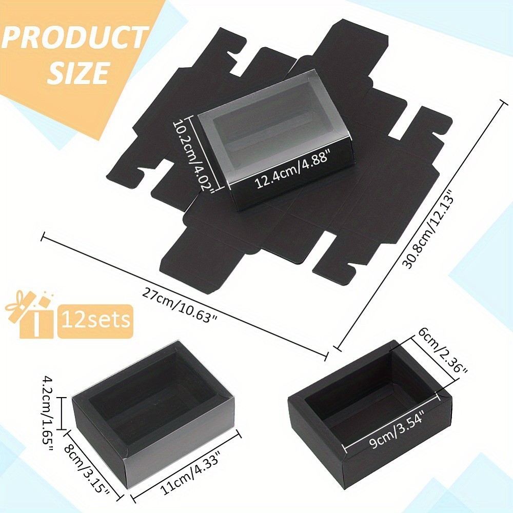 12sets Foldable Paper Drawer boxes with Clear Plastic Cover Gift Packaging