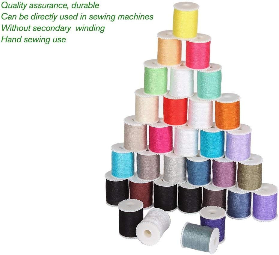 60 Pcs Bobbins Sewing Thread Kit, Polyester Mini Bobbins and Thread Spools for H