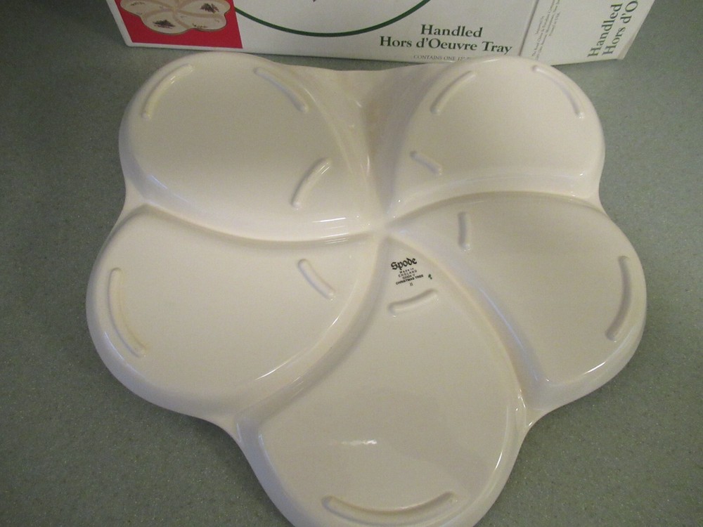 Spode Christmas tree designed handled ceramic 12” Hors d’Oeuvre tray