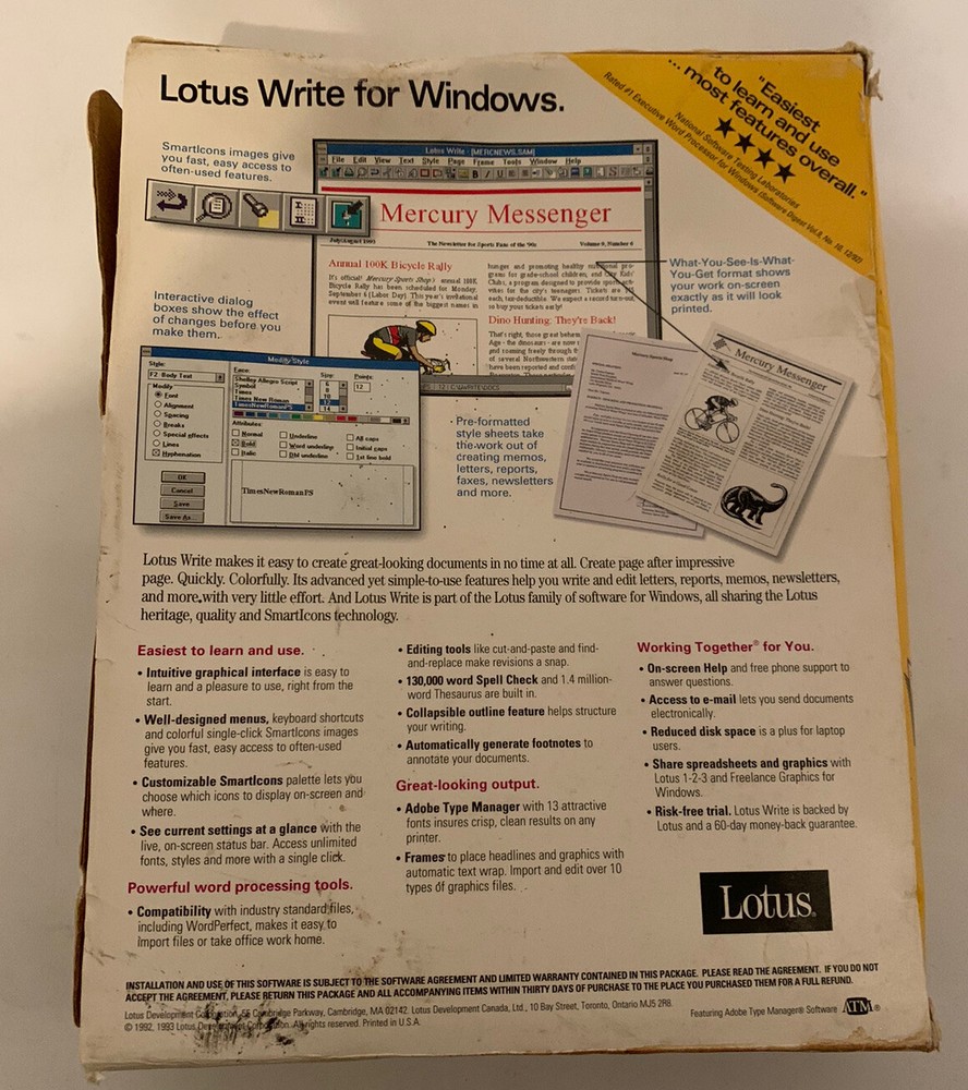 Vintage Lotus Write H D Disk 2.0 Processing Program IBM PC 3.5 New Open Box 1988