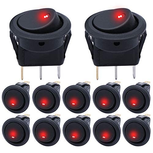12pcs 12V Lighted Round Rocker Switch Toggle Switch LED SPST On-Off Switch Red