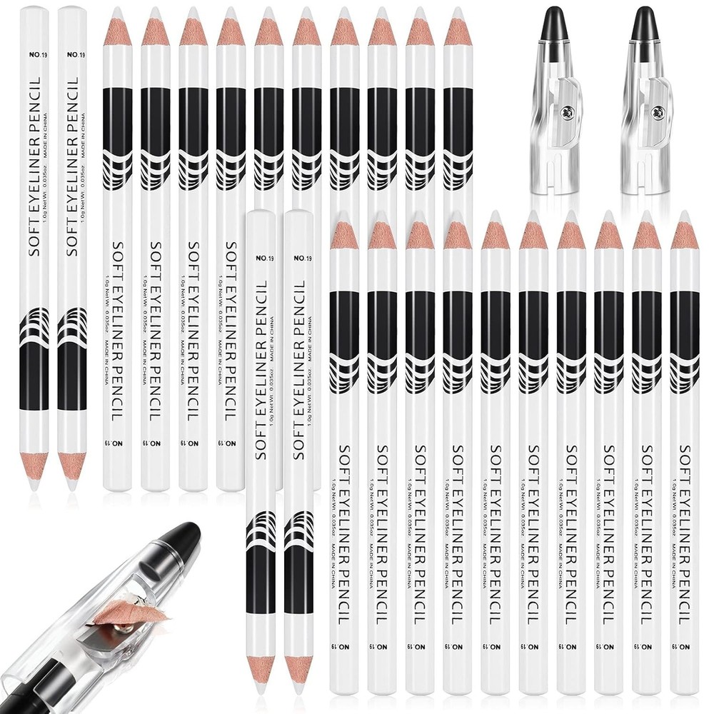 26‑Pack White Eyeliner Pencil Set with Sharpener Soft Strokes, Multi‑Use