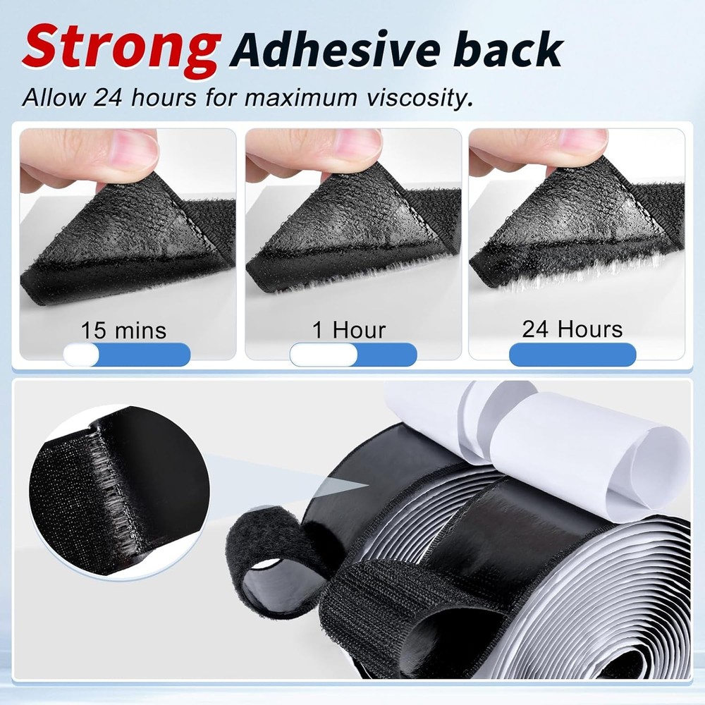 2 Inch x 15Ft Hook and Loop Strips with Adhesive, Double Sided Self Adhesive, Ny