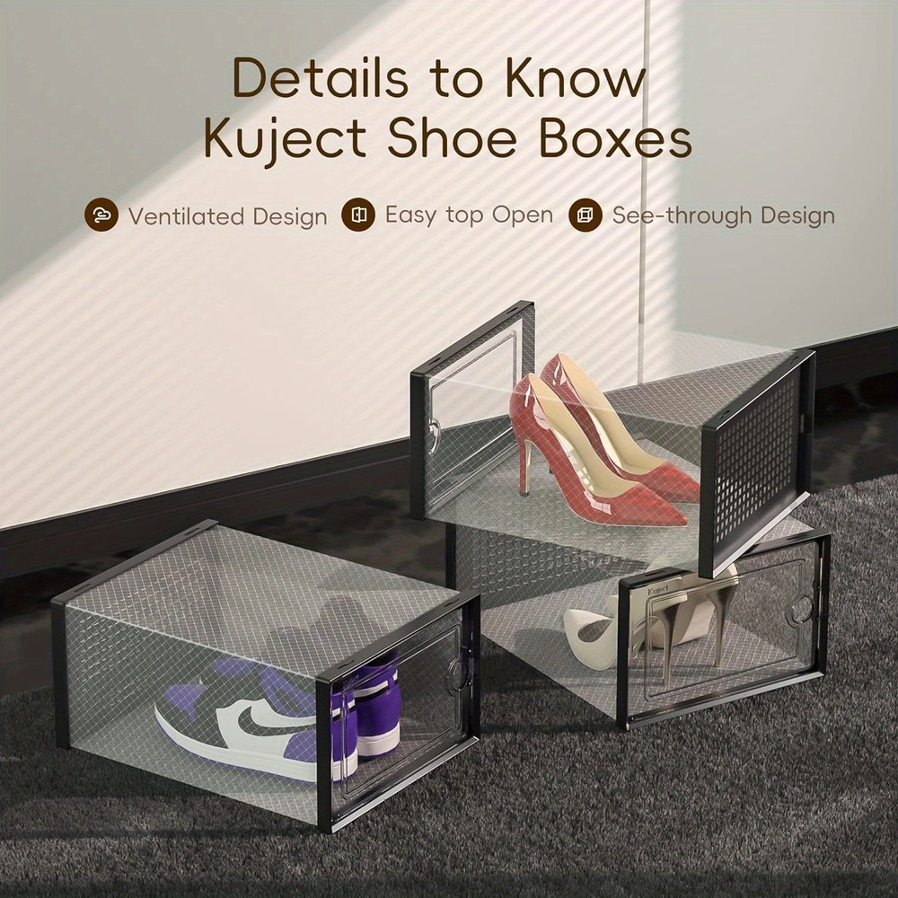 Large Shoe Storage Boxes Organizers Clear Plastic 6 Pack Stackable Rack Holder