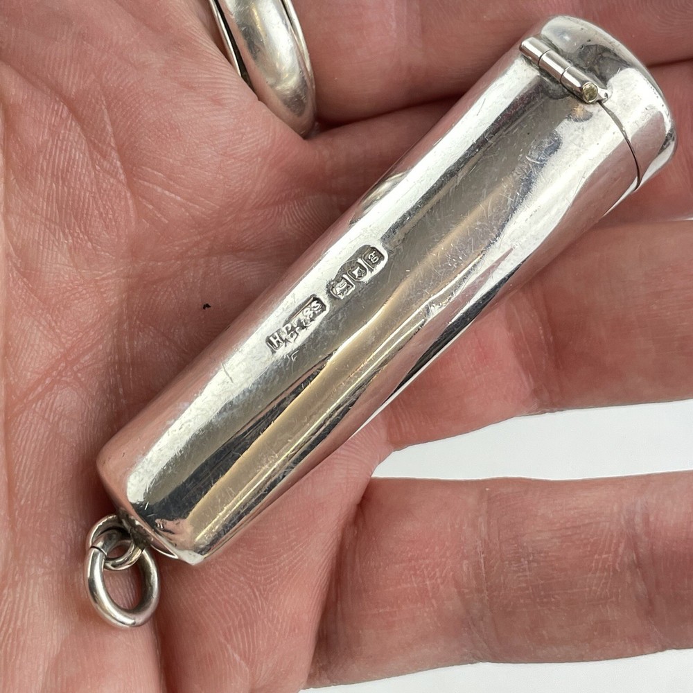 Antique Solid Silver Cheroot Case Holder Henry Perkins 1902 9ct Mounted Holder
