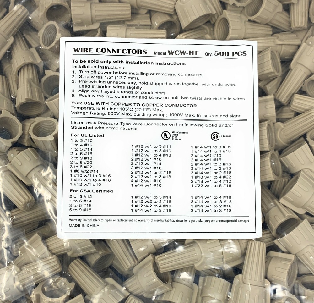 Tan Wing Wire Connectors UL- 500 PACK