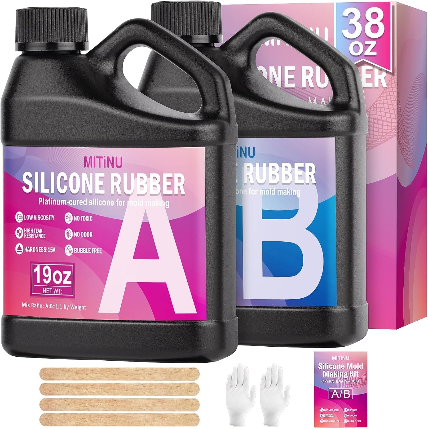 Silicone Mold Making Kit, 38.8oz 15A Elastic Liquid Silica Gel for Casting Resin