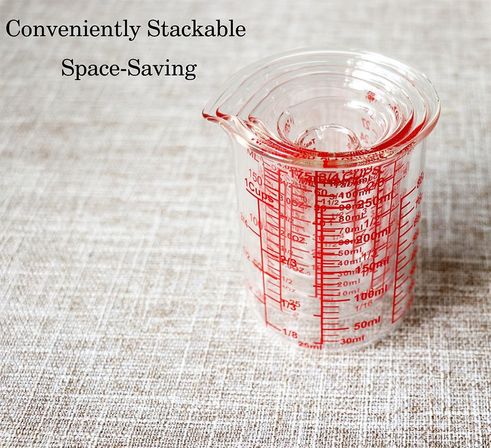 Ackers 7-Piece Glass Measuring Cup Set, Borosilicate Beaker Style Nesting Liquid