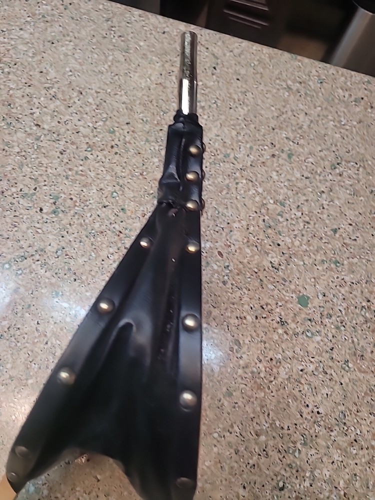 Bellows Fireplace Wood Black Leather Fire NICE!