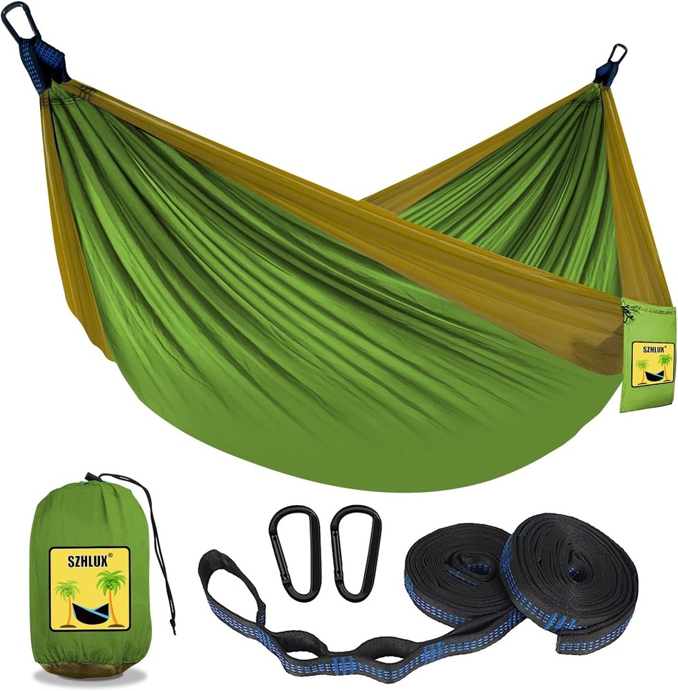 Camping Hammock Double & Single Portable Hammocks W/ 2 Tree Straps & Attached