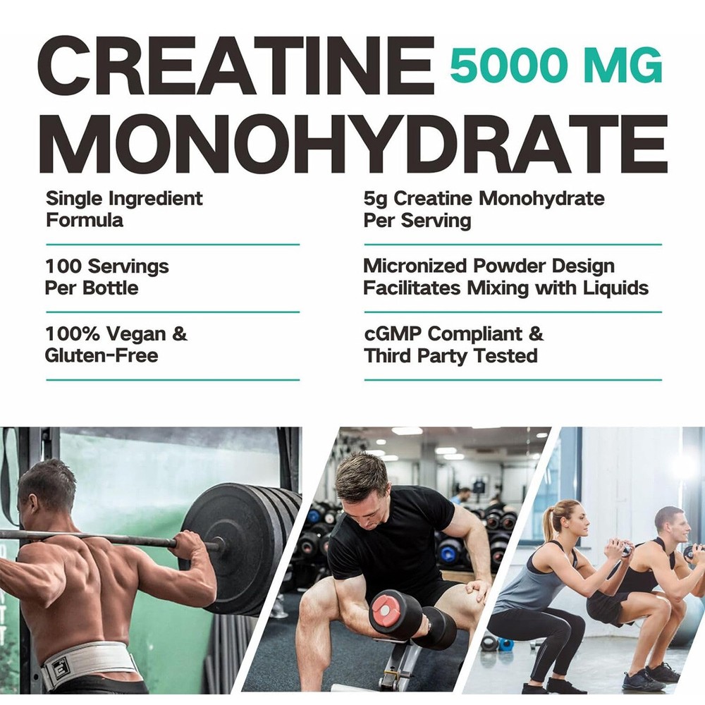 Supplements Creatine Monohydrate Powder 500g - 5000mg Per Serving-100 Servings