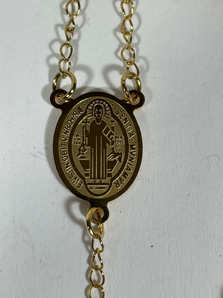 St. Benedict Catholic Rosary Gold Plated Stainless Steel Ball Bearing 5 Decade