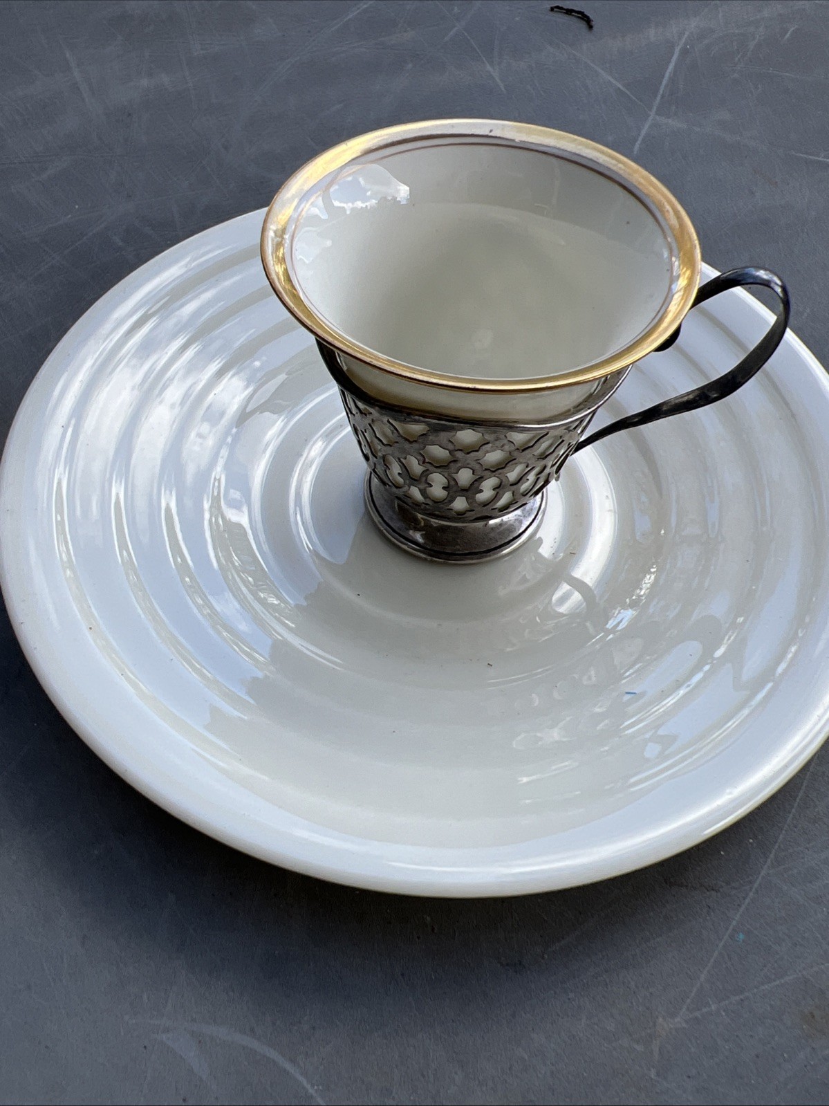 2 STERLING Silver (44.3g) SOLID SILVER + LENOX Cups & Saucers 1920-40 3”