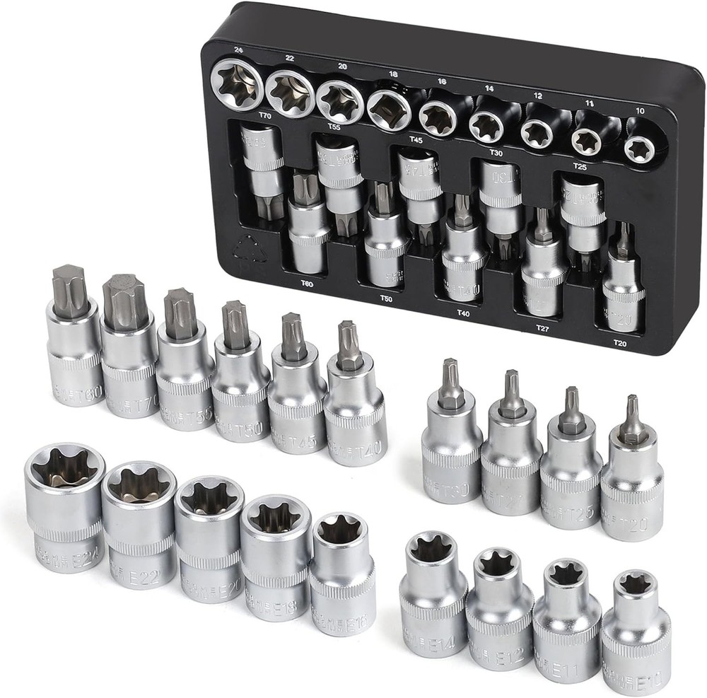 19-Piece 1/2” Drive E-Torx Socket Set & Torx Bit Socket Set W/ Storage case