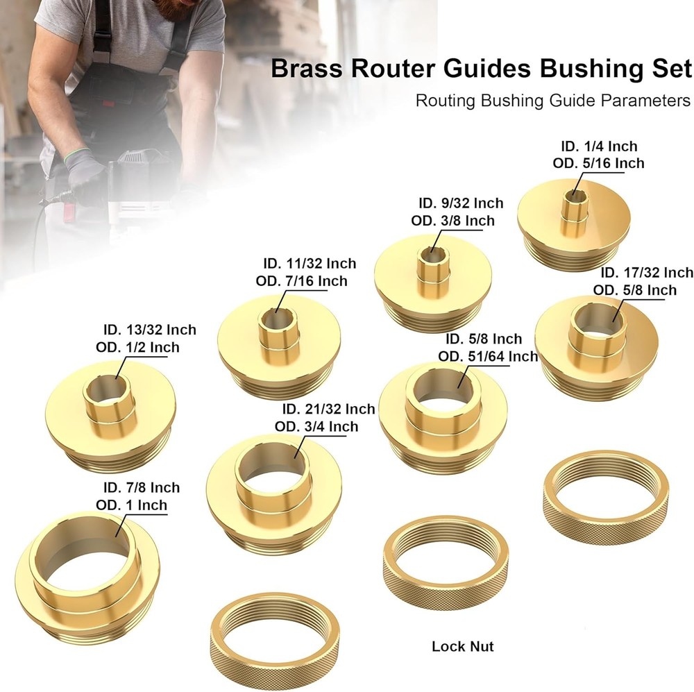 13 Pcs Precision Brass Router Template Bushing Guides Sets, Router Guide Bushing
