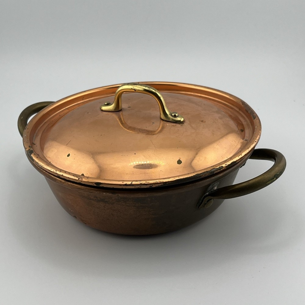 VINTAGE 5” COPPER TIN POT WITH LID